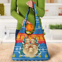 Mongolia Christmas Grocery Bag with Santa Sheep Christmas Trees and Snowflake - Wonder Print Shop