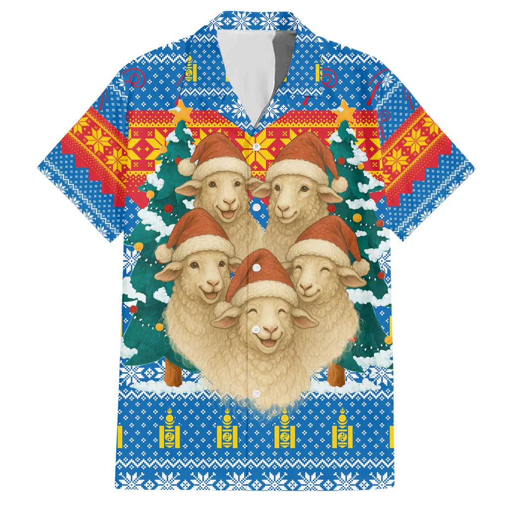 Mongolia Christmas Hawaiian Shirt with Santa Sheep Christmas Trees and Snowflake - Wonder Print Shop