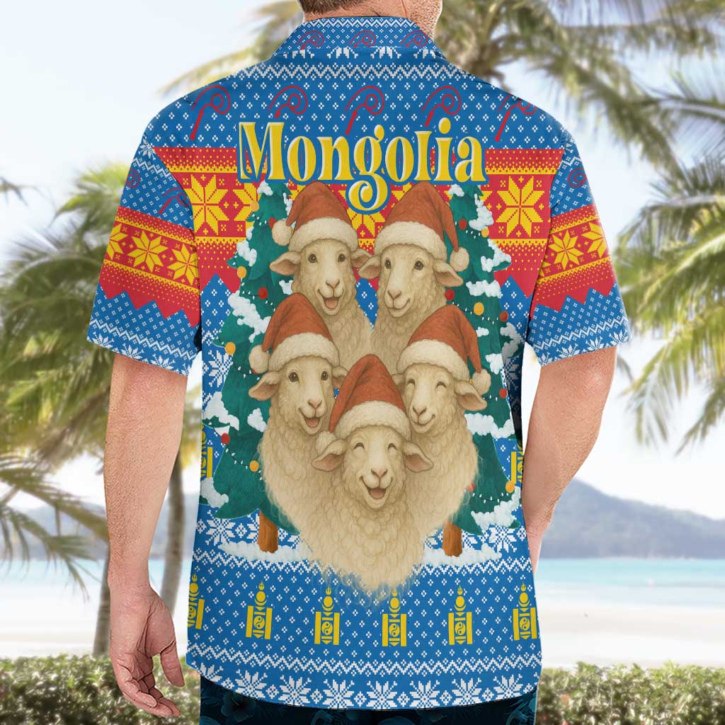 Mongolia Christmas Hawaiian Shirt with Santa Sheep Christmas Trees and Snowflake - Wonder Print Shop