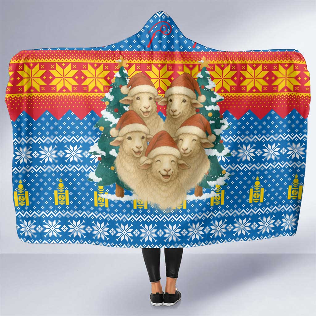 Mongolia Christmas Hooded Blanket with Santa Sheep Christmas Trees and Snowflake - Wonder Print Shop