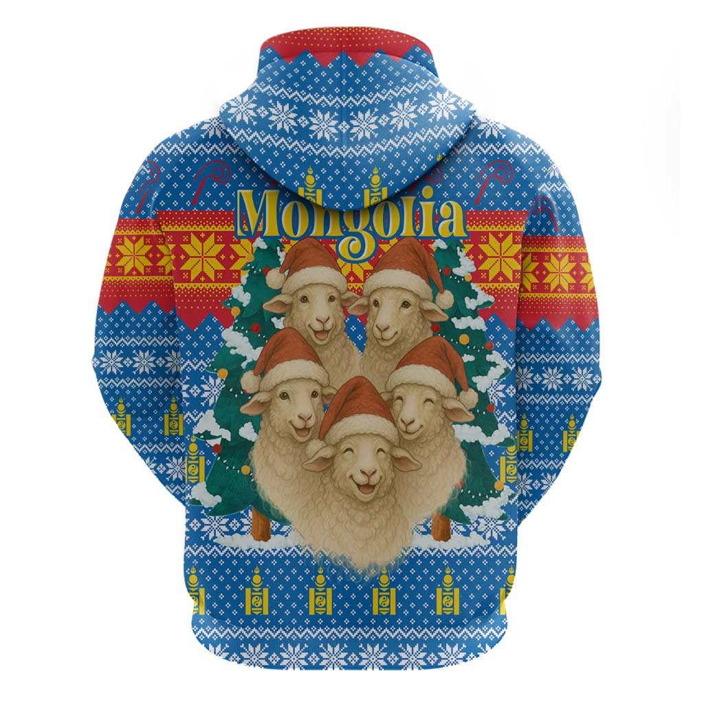 Mongolia Christmas Hoodie with Santa Sheep Christmas Trees and Snowflake - Wonder Print Shop