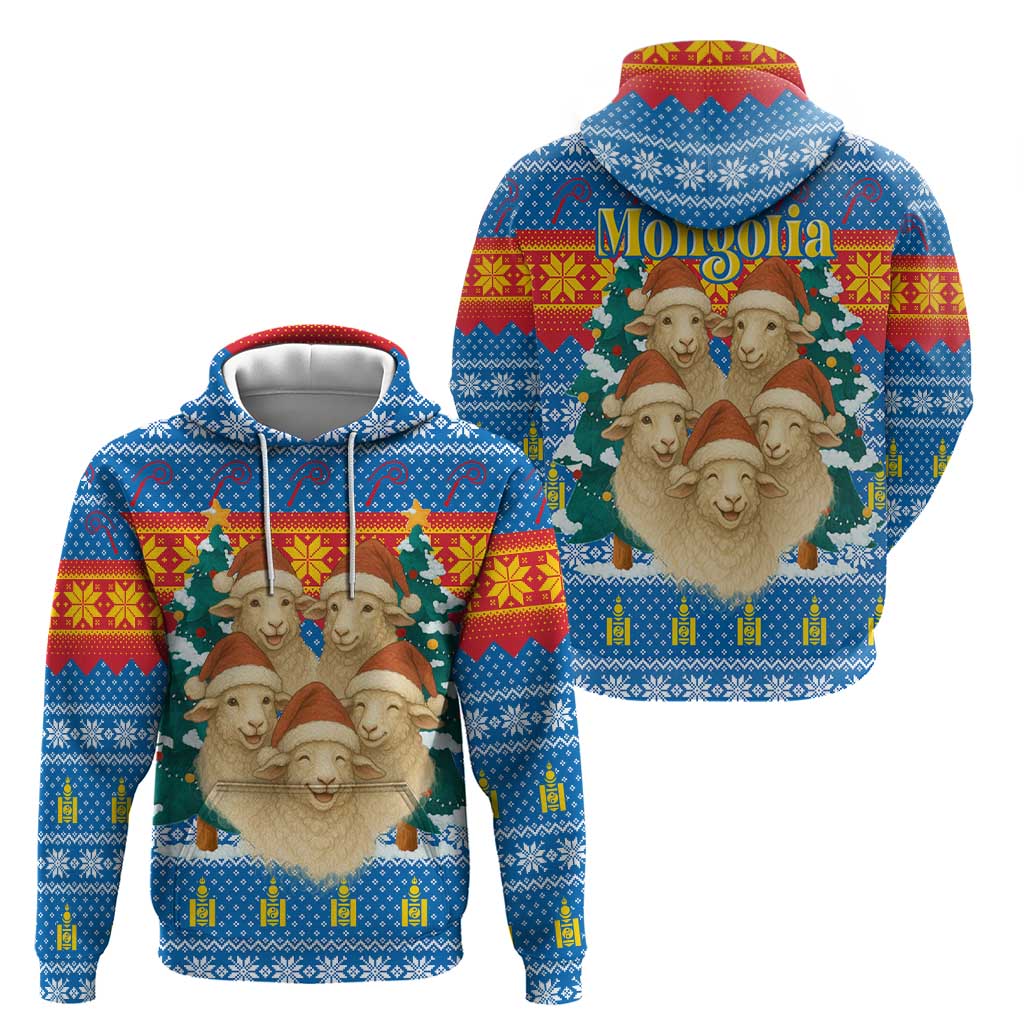 Mongolia Christmas Hoodie with Santa Sheep Christmas Trees and Snowflake - Wonder Print Shop