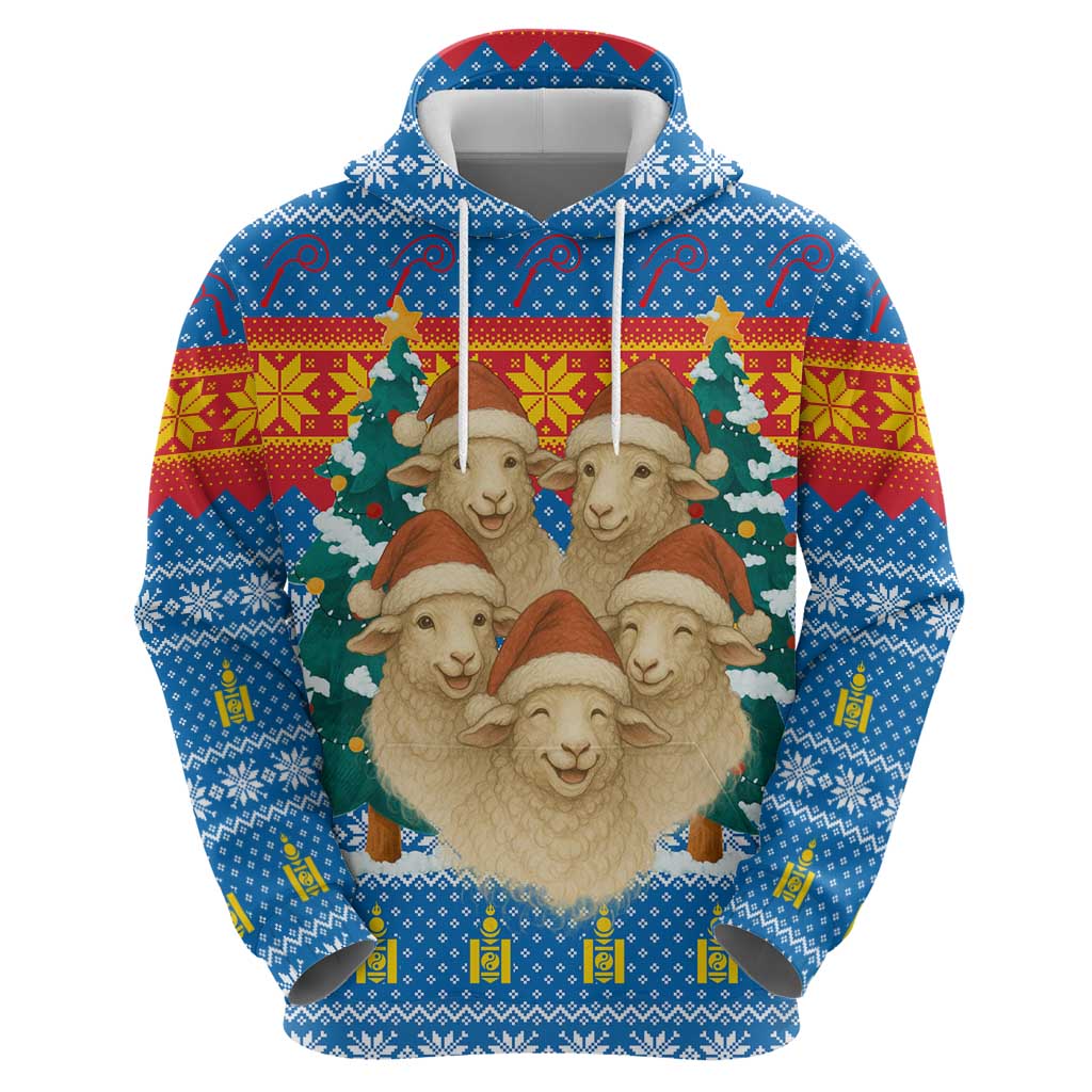 Mongolia Christmas Hoodie with Santa Sheep Christmas Trees and Snowflake - Wonder Print Shop