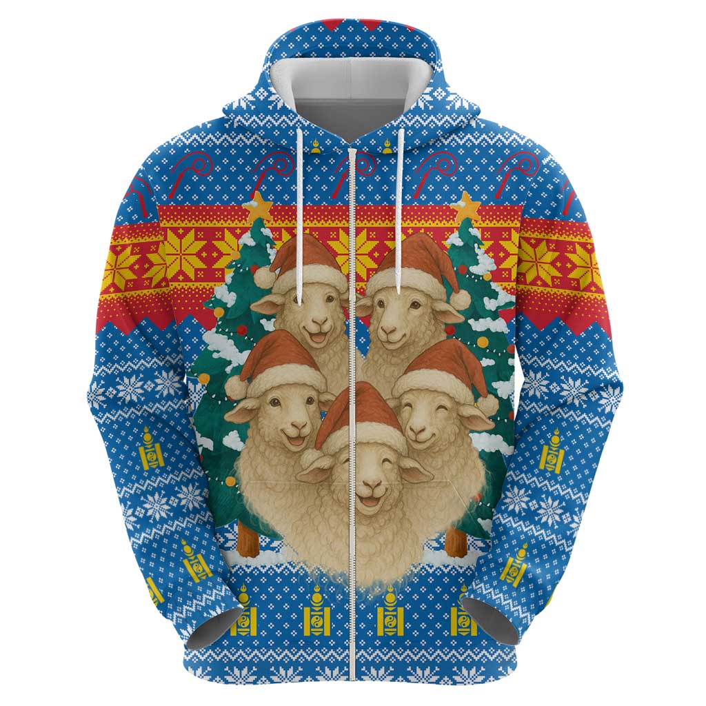 Mongolia Christmas Hoodie with Santa Sheep Christmas Trees and Snowflake - Wonder Print Shop