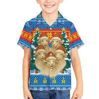 Mongolia Christmas Kid Hawaiian Shirt with Santa Sheep Christmas Trees and Snowflake - Wonder Print Shop