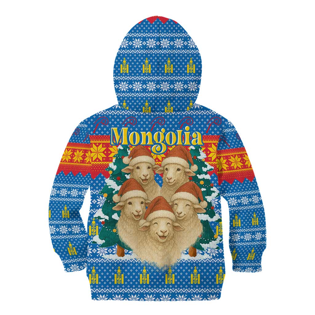 Mongolia Christmas Kid Hoodie with Santa Sheep Christmas Trees and Snowflake - Wonder Print Shop