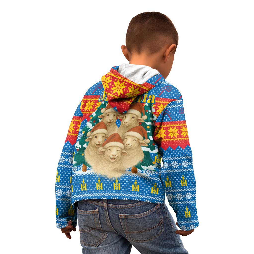 Mongolia Christmas Kid Hoodie with Santa Sheep Christmas Trees and Snowflake - Wonder Print Shop