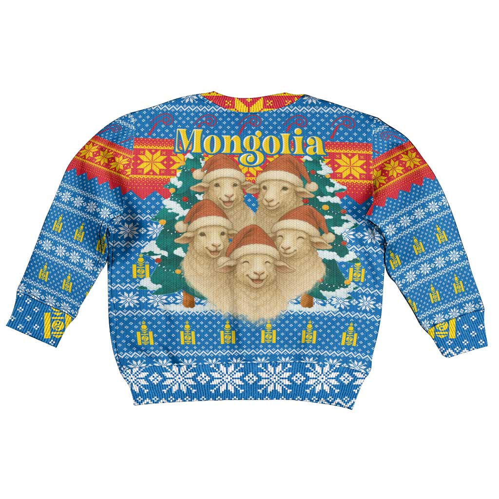 Mongolia Christmas Kid Ugly Christmas Sweater with Santa Sheep Christmas Trees and Snowflake - Wonder Print Shop