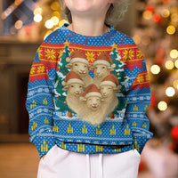 Mongolia Christmas Kid Ugly Christmas Sweater with Santa Sheep Christmas Trees and Snowflake - Wonder Print Shop