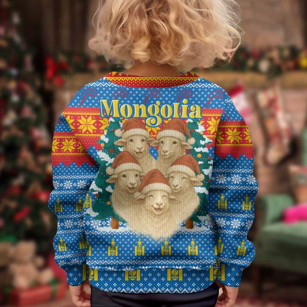 Mongolia Christmas Kid Ugly Christmas Sweater with Santa Sheep Christmas Trees and Snowflake - Wonder Print Shop