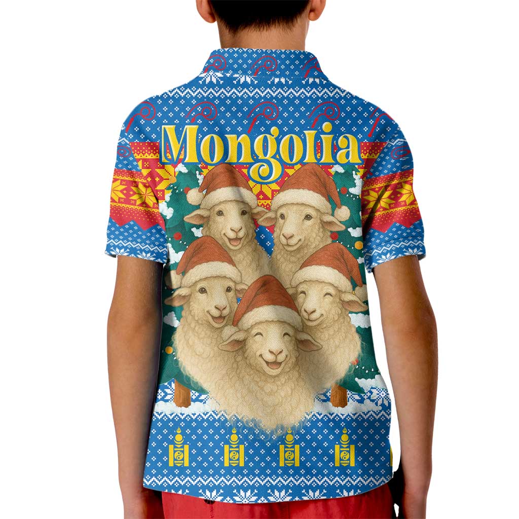 Mongolia Christmas Kid Polo Shirt with Santa Sheep Christmas Trees and Snowflake - Wonder Print Shop