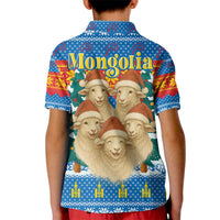Mongolia Christmas Kid Polo Shirt with Santa Sheep Christmas Trees and Snowflake - Wonder Print Shop