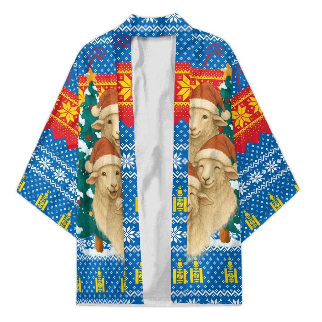 Mongolia Christmas Kimono with Santa Sheep Christmas Trees and Snowflake - Wonder Print Shop