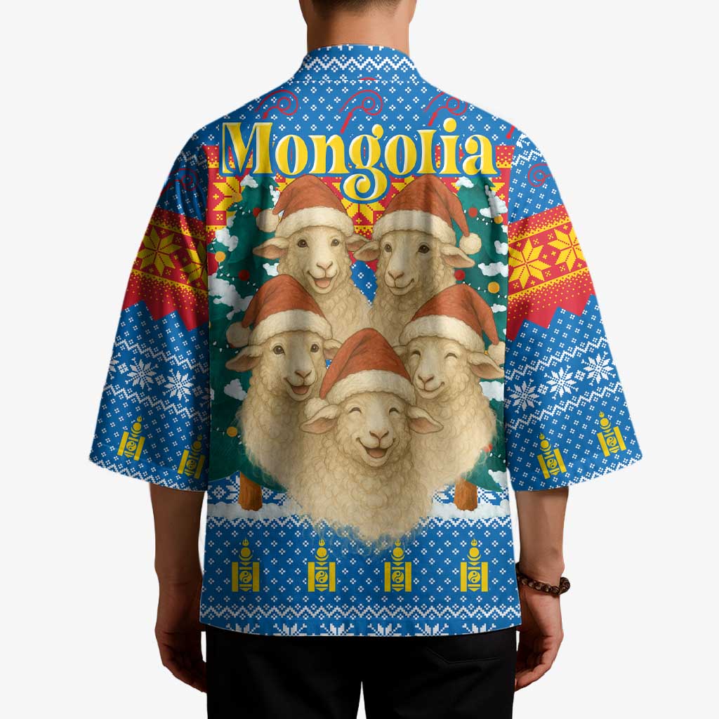 Mongolia Christmas Kimono with Santa Sheep Christmas Trees and Snowflake - Wonder Print Shop