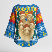 Mongolia Christmas Kimono Sleeve Blouse with Santa Sheep Christmas Trees and Snowflake - Wonder Print Shop