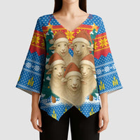 Mongolia Christmas Kimono Sleeve Blouse with Santa Sheep Christmas Trees and Snowflake - Wonder Print Shop