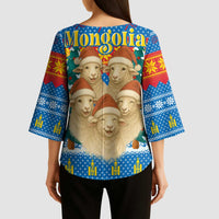 Mongolia Christmas Kimono Sleeve Blouse with Santa Sheep Christmas Trees and Snowflake - Wonder Print Shop