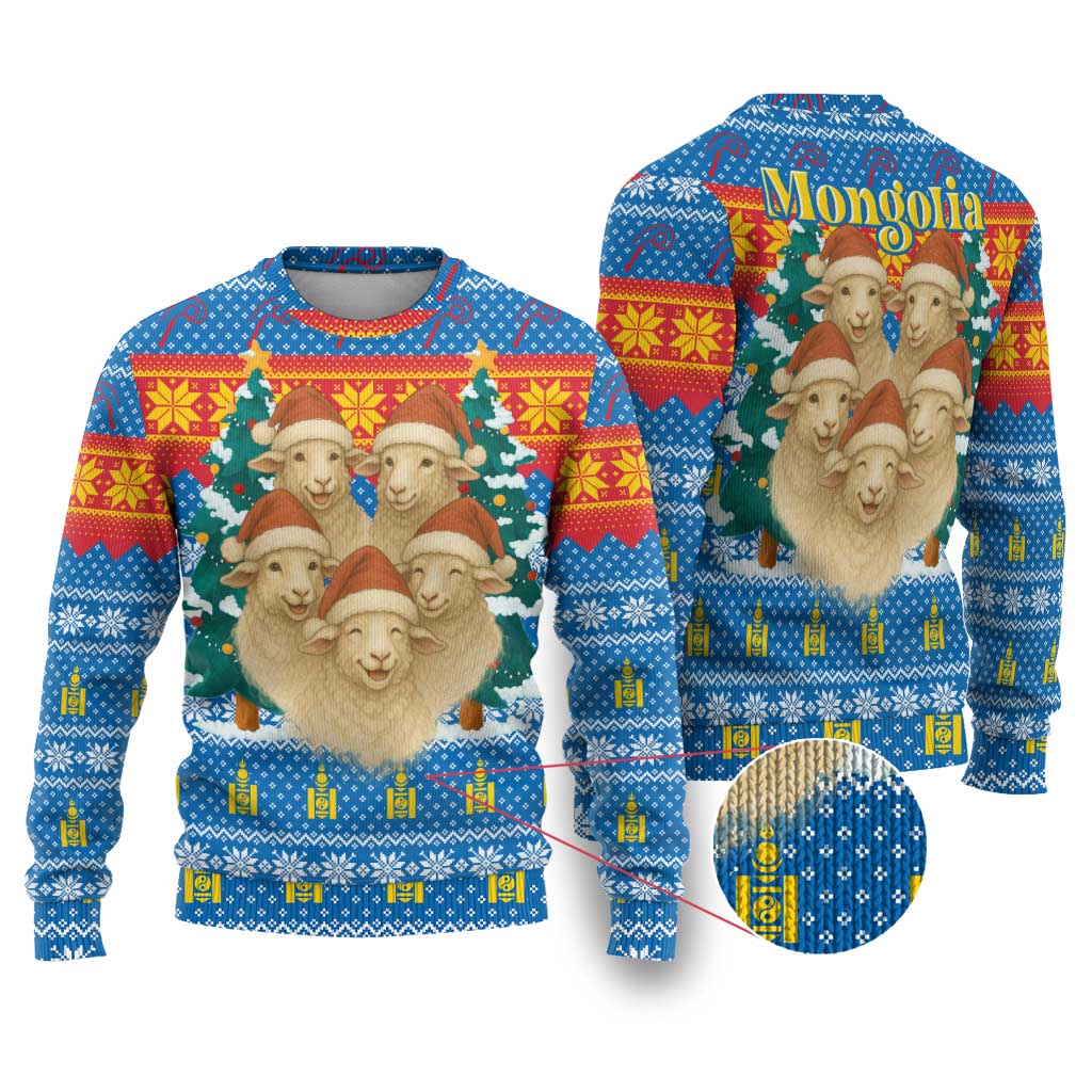 Mongolia Christmas Ugly Christmas Sweater with Santa Sheep Christmas Trees and Snowflake - Wonder Print Shop
