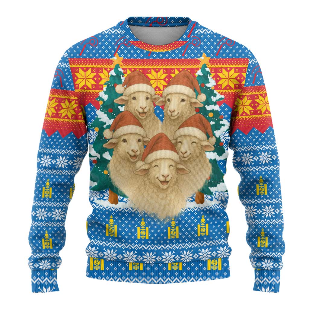 Mongolia Christmas Ugly Christmas Sweater with Santa Sheep Christmas Trees and Snowflake - Wonder Print Shop