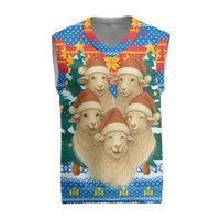 Mongolia Christmas Knitted V-Neck Vest with Santa Sheep Christmas Trees and Snowflake - Wonder Print Shop