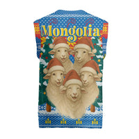 Mongolia Christmas Knitted V-Neck Vest with Santa Sheep Christmas Trees and Snowflake - Wonder Print Shop