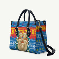 Mongolia Christmas Leather Bag with Santa Sheep Christmas Trees and Snowflake - Wonder Print Shop