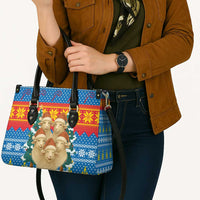 Mongolia Christmas Leather Bag with Santa Sheep Christmas Trees and Snowflake - Wonder Print Shop