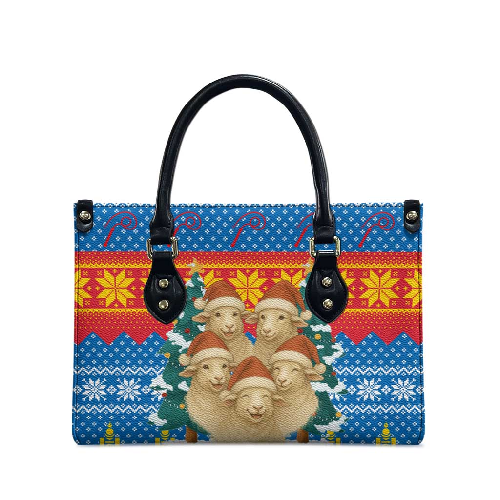 Mongolia Christmas Leather Bag with Santa Sheep Christmas Trees and Snowflake - Wonder Print Shop
