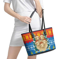 Mongolia Christmas Leather Tote Bag with Santa Sheep Christmas Trees and Snowflake - Wonder Print Shop