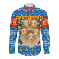 Mongolia Christmas Long Sleeve Button Shirt with Santa Sheep Christmas Trees and Snowflake - Wonder Print Shop