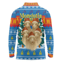 Mongolia Christmas Long Sleeve Polo Shirt with Santa Sheep Christmas Trees and Snowflake - Wonder Print Shop