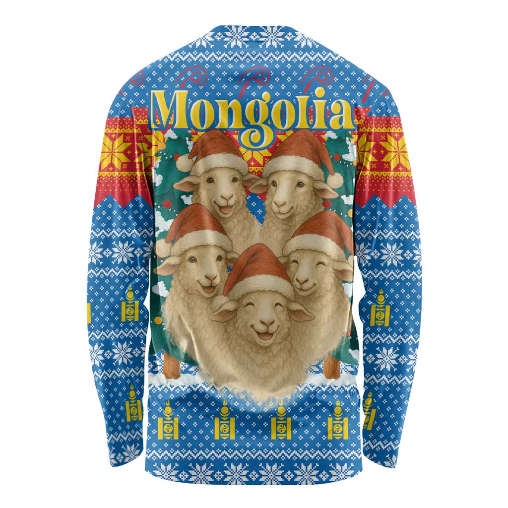 Mongolia Christmas Long Sleeve Shirt with Santa Sheep Christmas Trees and Snowflake - Wonder Print Shop