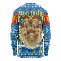 Mongolia Christmas Long Sleeve Shirt with Santa Sheep Christmas Trees and Snowflake - Wonder Print Shop