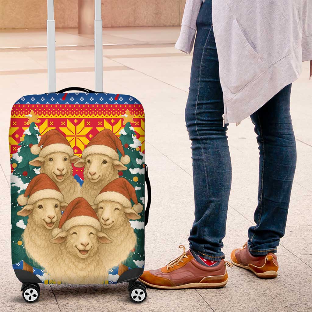 Mongolia Christmas Luggage Cover with Santa Sheep Christmas Trees and Snowflake - Wonder Print Shop