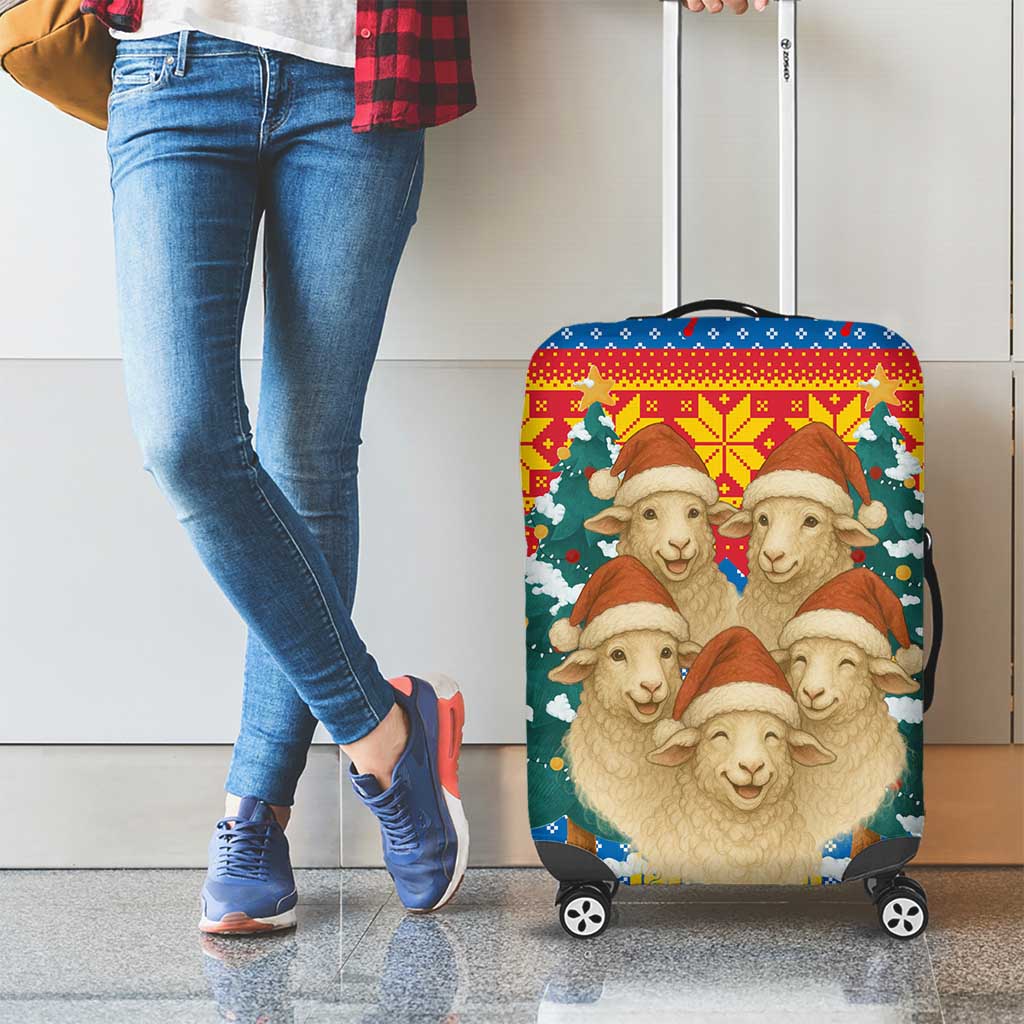 Mongolia Christmas Luggage Cover with Santa Sheep Christmas Trees and Snowflake - Wonder Print Shop