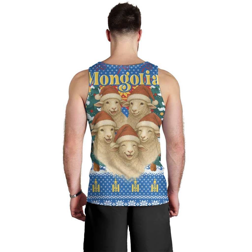 Mongolia Christmas Men Tank Top with Santa Sheep Christmas Trees and Snowflake - Wonder Print Shop