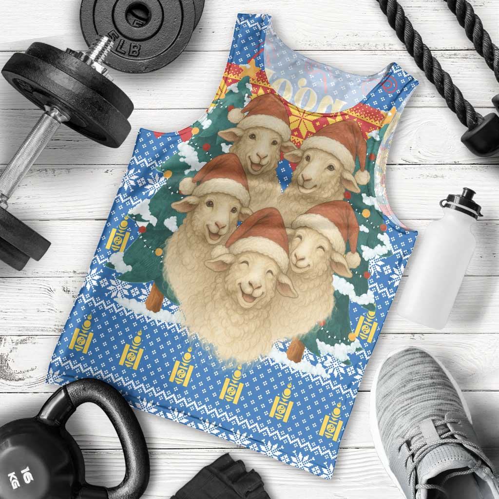 Mongolia Christmas Men Tank Top with Santa Sheep Christmas Trees and Snowflake - Wonder Print Shop