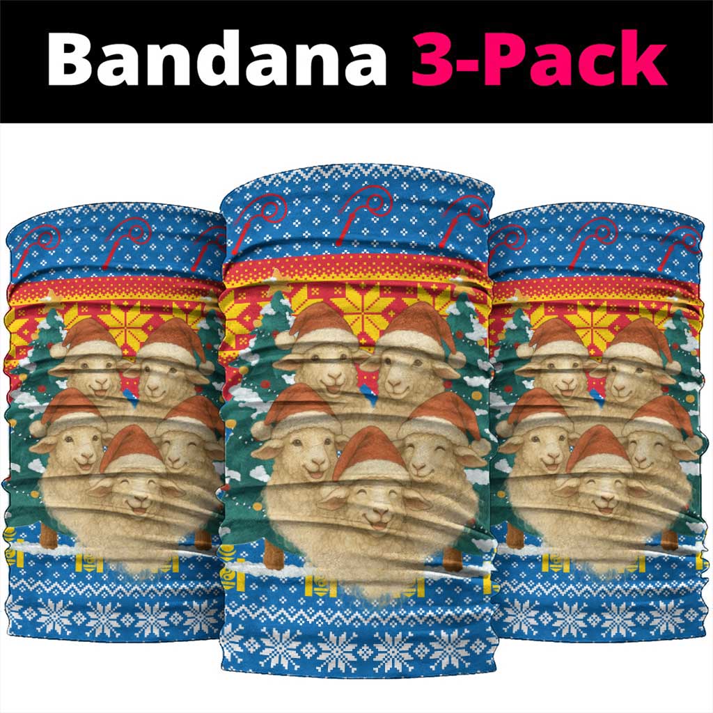 Mongolia Christmas Neck Gaiter with Santa Sheep Christmas Trees and Snowflake - Wonder Print Shop