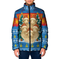 Mongolia Christmas Padded Jacket with Santa Sheep Christmas Trees and Snowflake - Wonder Print Shop