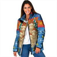 Mongolia Christmas Padded Jacket with Santa Sheep Christmas Trees and Snowflake - Wonder Print Shop
