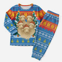 Mongolia Christmas Pajama Set with Santa Sheep Christmas Trees and Snowflake - Wonder Print Shop