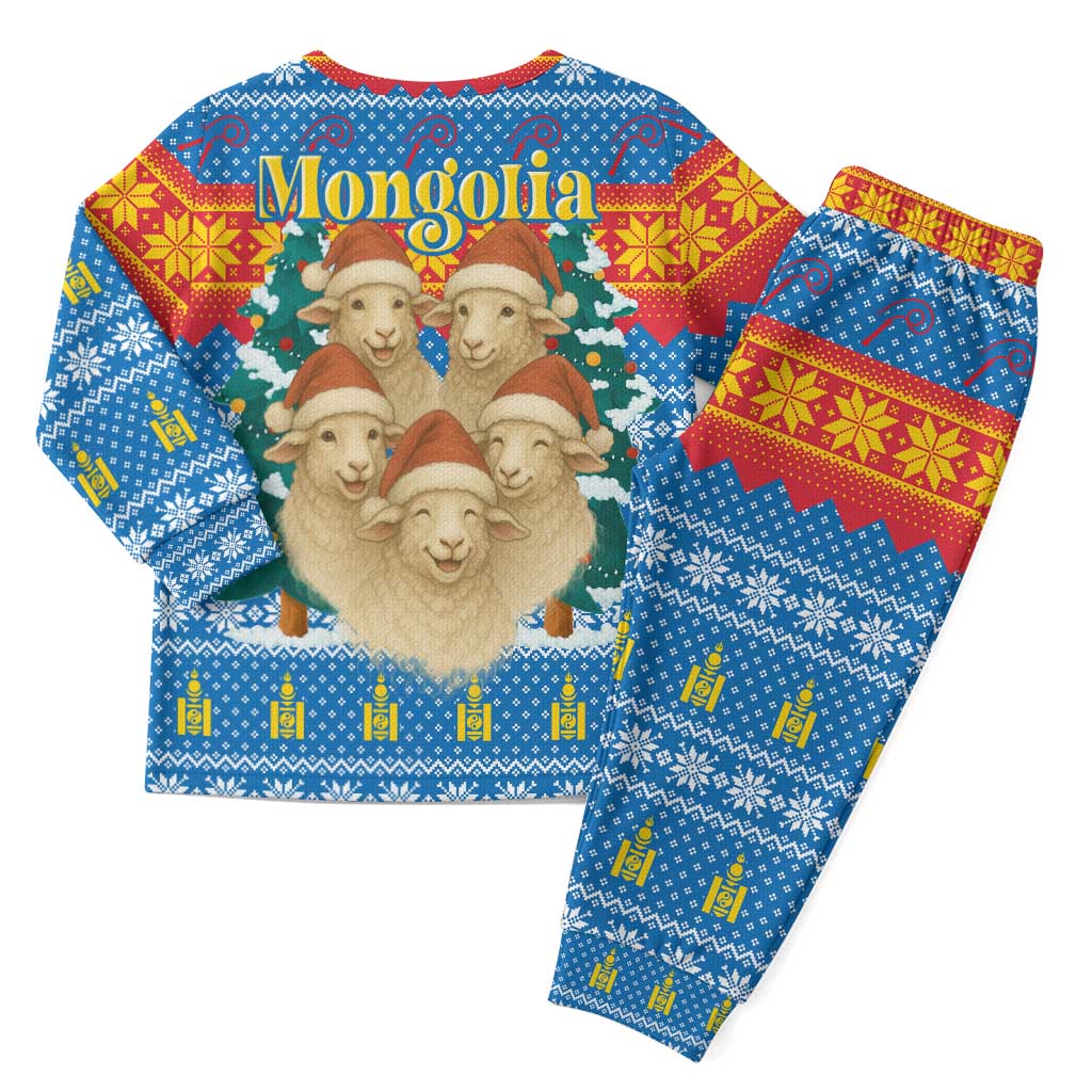 Mongolia Christmas Pajama Set with Santa Sheep Christmas Trees and Snowflake - Wonder Print Shop