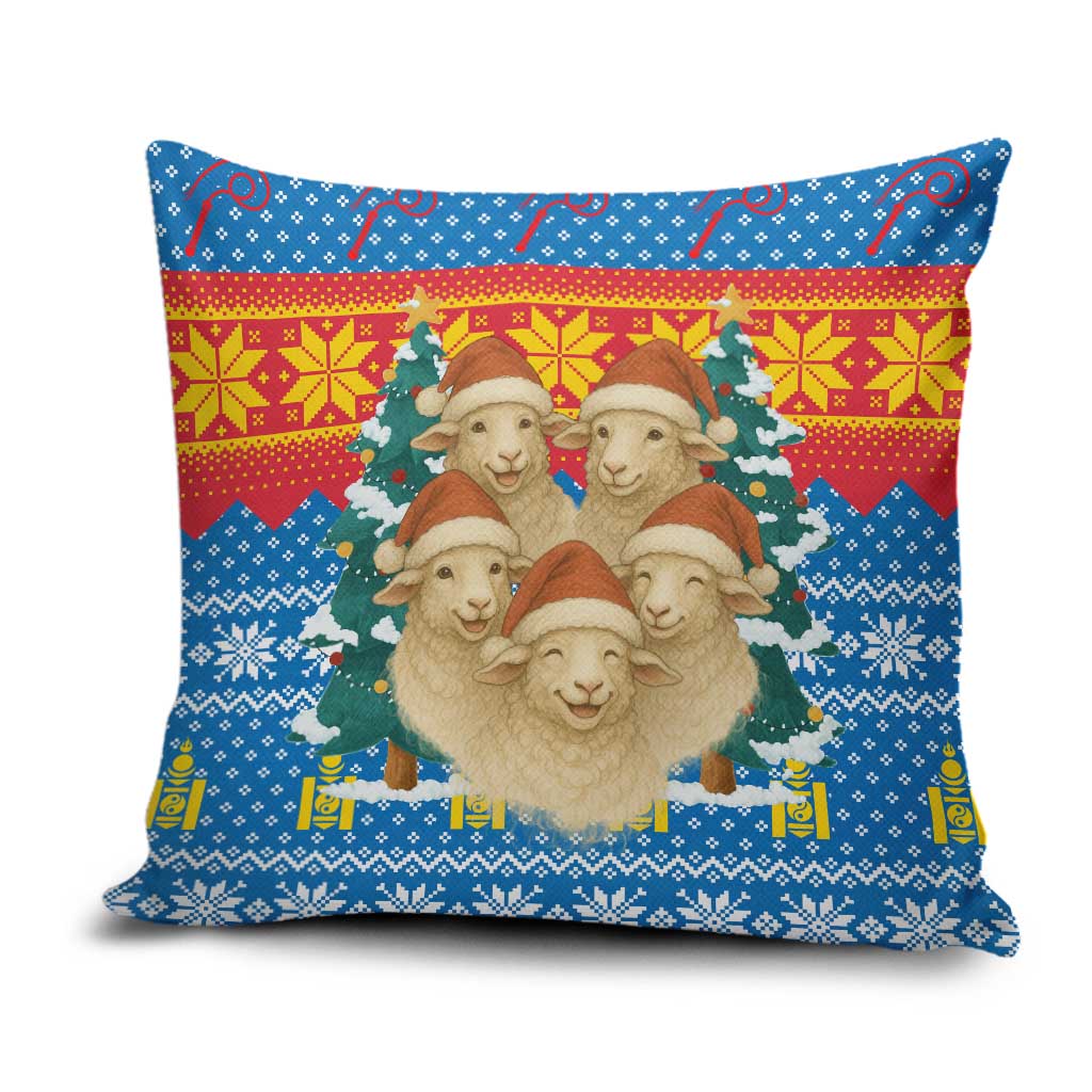 Mongolia Christmas Pillow Cover with Santa Sheep Christmas Trees and Snowflake - Wonder Print Shop