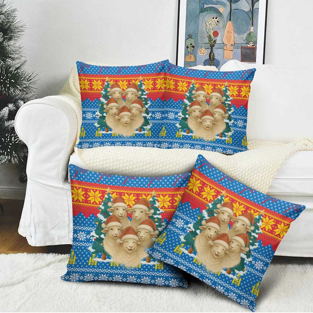 Mongolia Christmas Pillow Cover with Santa Sheep Christmas Trees and Snowflake - Wonder Print Shop