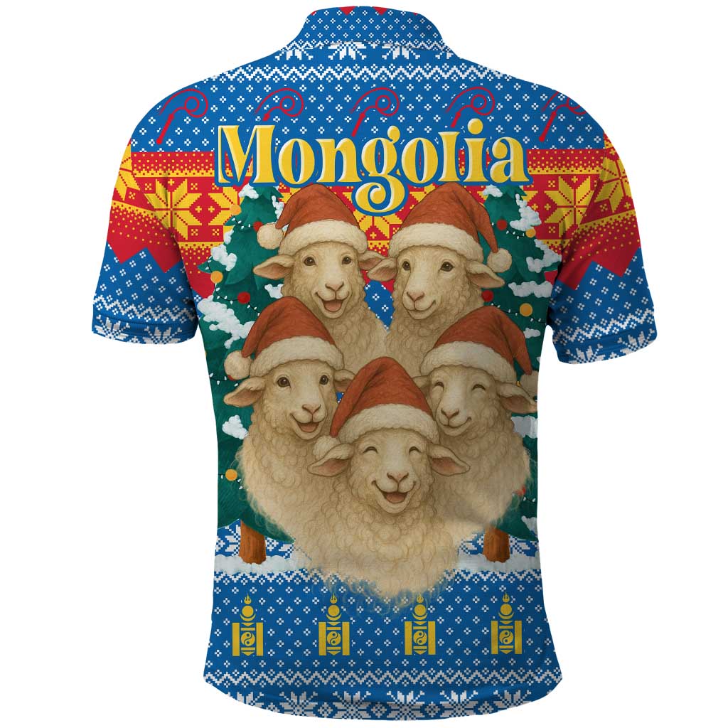 Mongolia Christmas Polo Shirt with Santa Sheep Christmas Trees and Snowflake - Wonder Print Shop