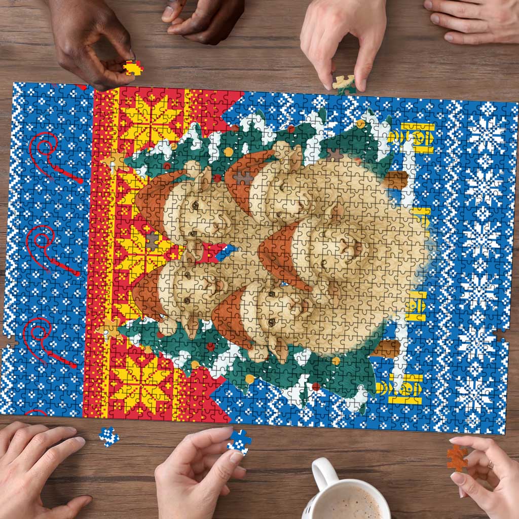 Mongolia Christmas Puzzle with Santa Sheep Christmas Trees and Snowflake - Wonder Print Shop