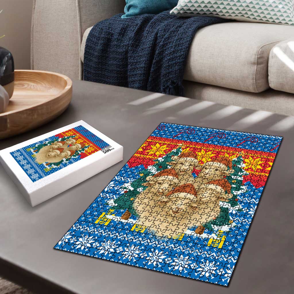 Mongolia Christmas Puzzle with Santa Sheep Christmas Trees and Snowflake - Wonder Print Shop
