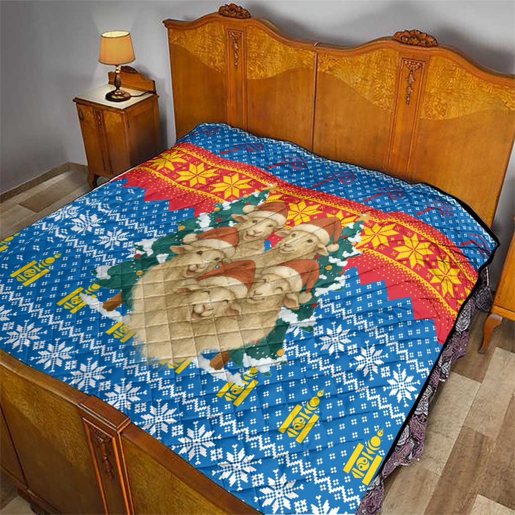 Mongolia Christmas Quilt with Santa Sheep Christmas Trees and Snowflake - Wonder Print Shop