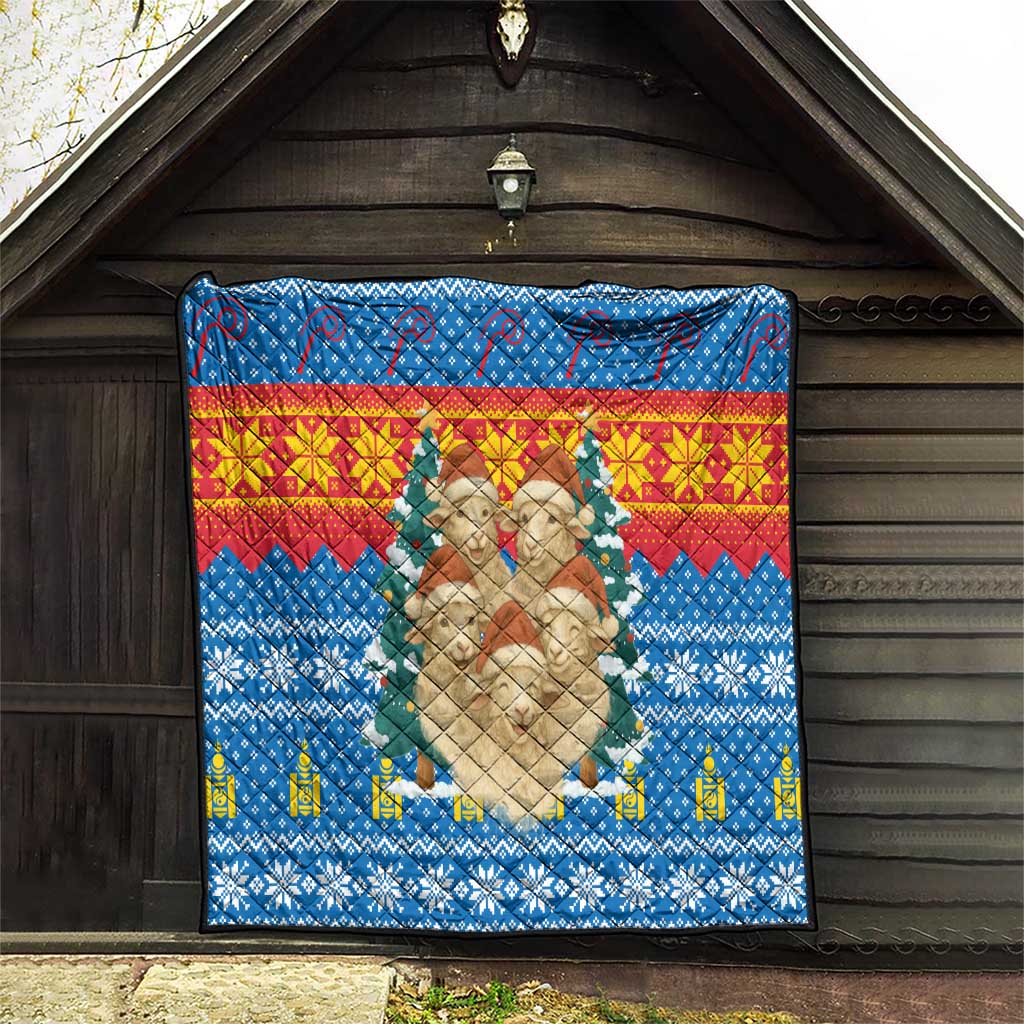 Mongolia Christmas Quilt with Santa Sheep Christmas Trees and Snowflake - Wonder Print Shop
