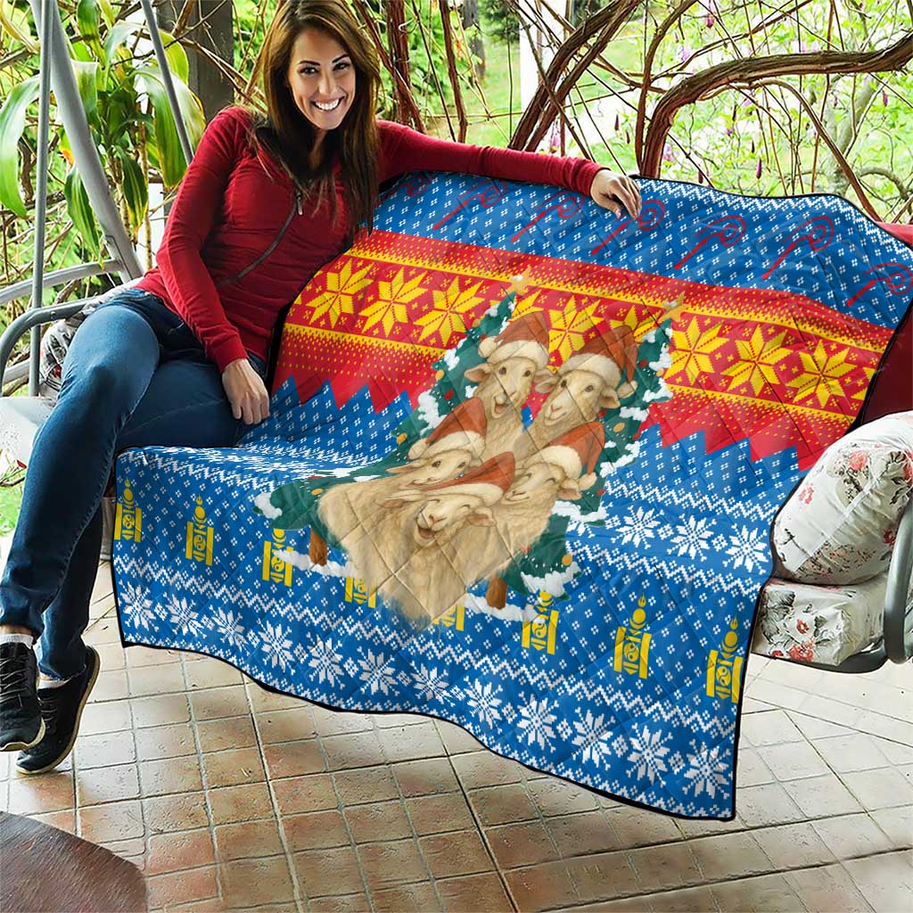 Mongolia Christmas Quilt with Santa Sheep Christmas Trees and Snowflake - Wonder Print Shop